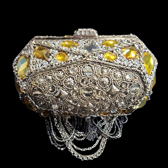 Mary Frances Silver and Gold Crystal Clutch